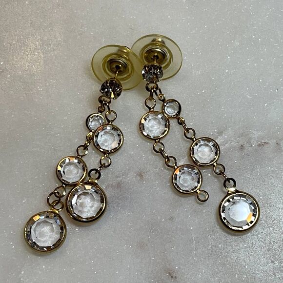 Vintage Faceted & Framed Crystal Drop Earrings - Picture 1 of 1